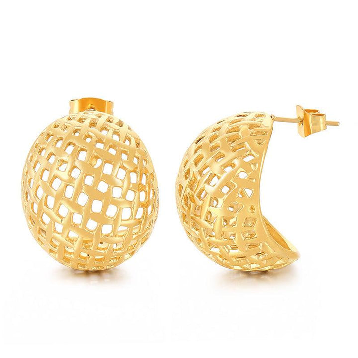 Stainless Steel Hollow Basket Stub Earrings - kalen