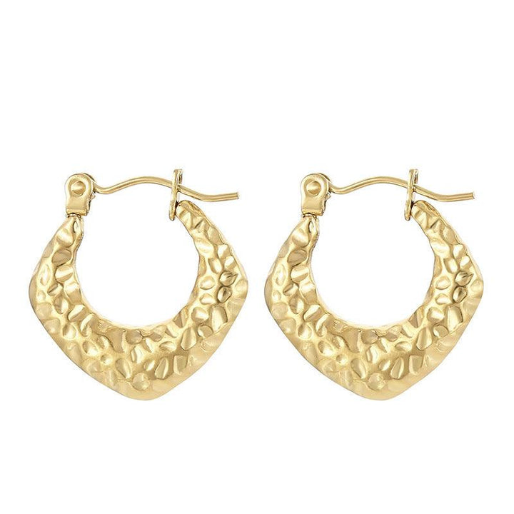 Stainless Steel Hollow C-Shape Hoop Earrings - kalen