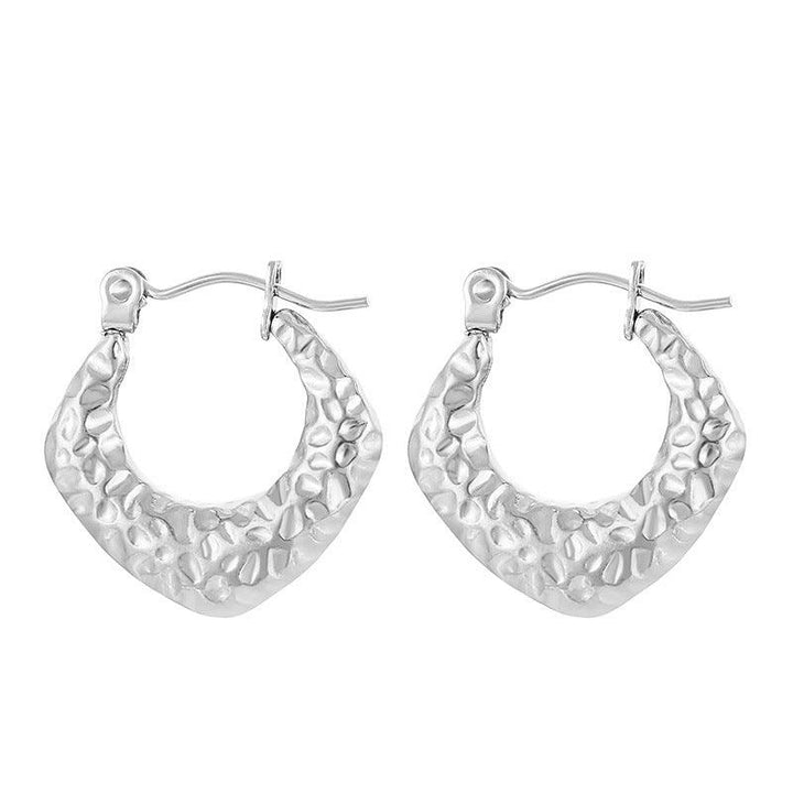 Stainless Steel Hollow C-Shape Hoop Earrings - kalen