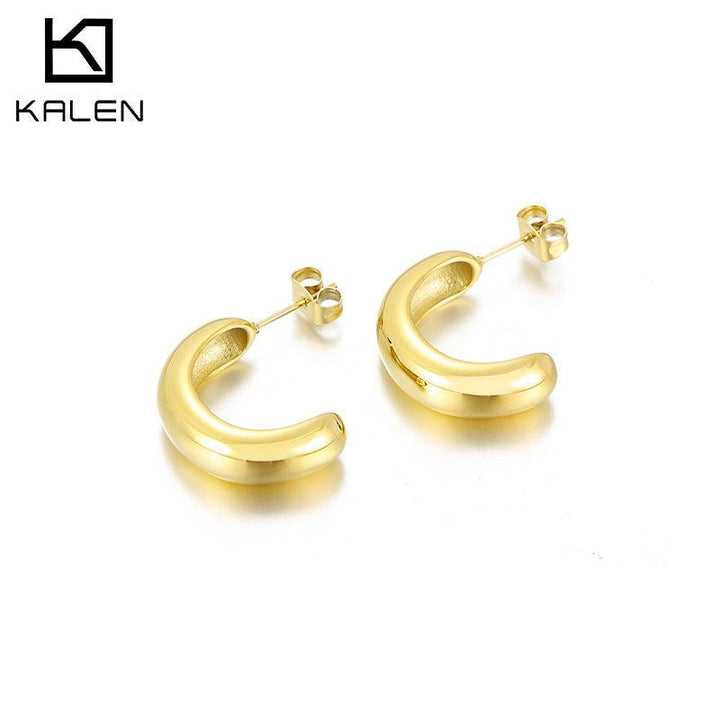 Stainless Steel Hollow C-Shape Stub Earrings - kalen