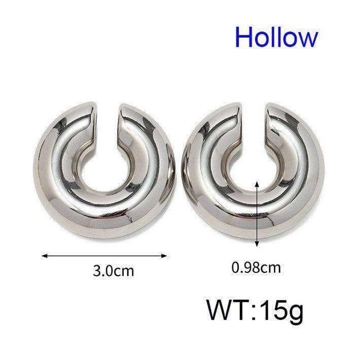 Stainless Steel Hollow C-Shape Stud Earrings - kalen