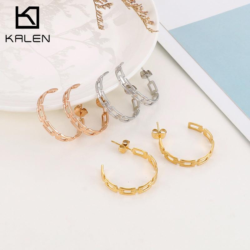 Stainless Steel Hollow C-Shape Stub Earrings KE102256-KFC – kalen