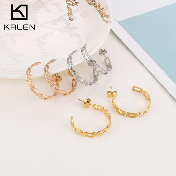 Stainless Steel Hollow C-Shape Stub Earrings - kalen