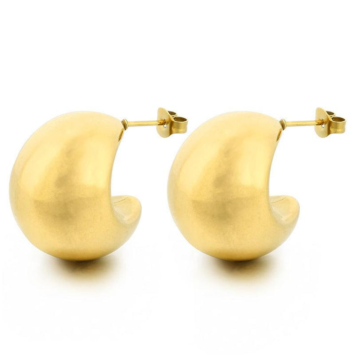 Stainless Steel Hollow C-Shape Stub Earrings - kalen