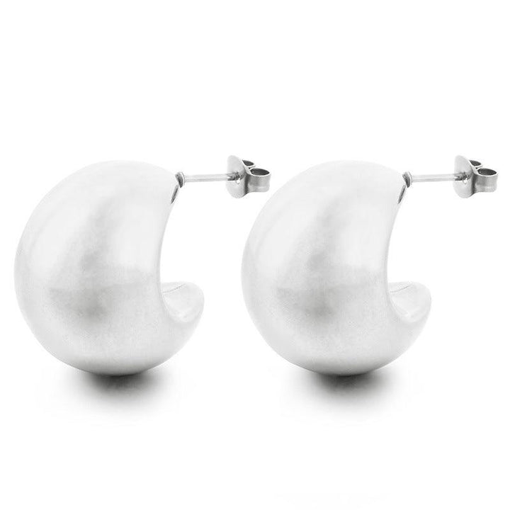 Stainless Steel Hollow C-Shape Stub Earrings - kalen