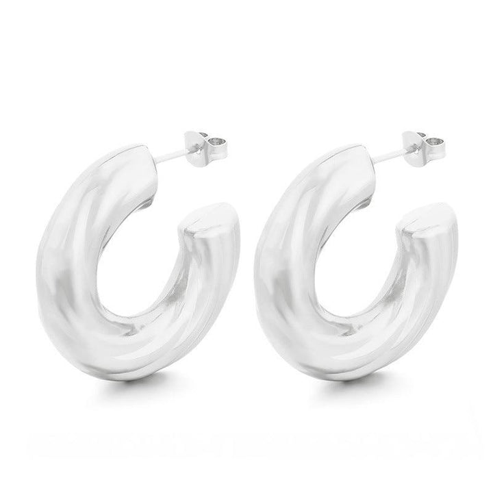 Stainless Steel Hollow C-Shape Stub Earrings - kalen