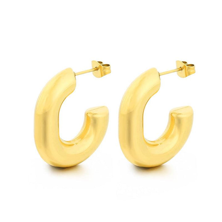 Stainless Steel Hollow C-Shape Stub Earrings - kalen