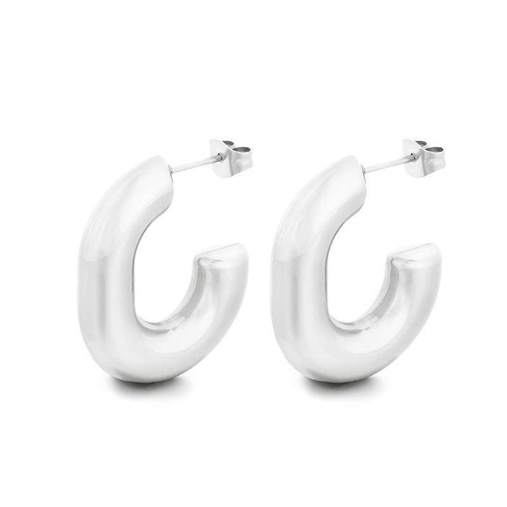 Stainless Steel Hollow C-Shape Stud Earrings - kalen