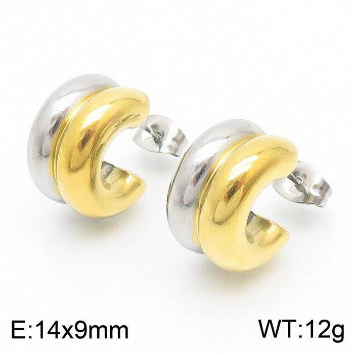 Stainless Steel Hollow C-Shape Stub Earrings - kalen