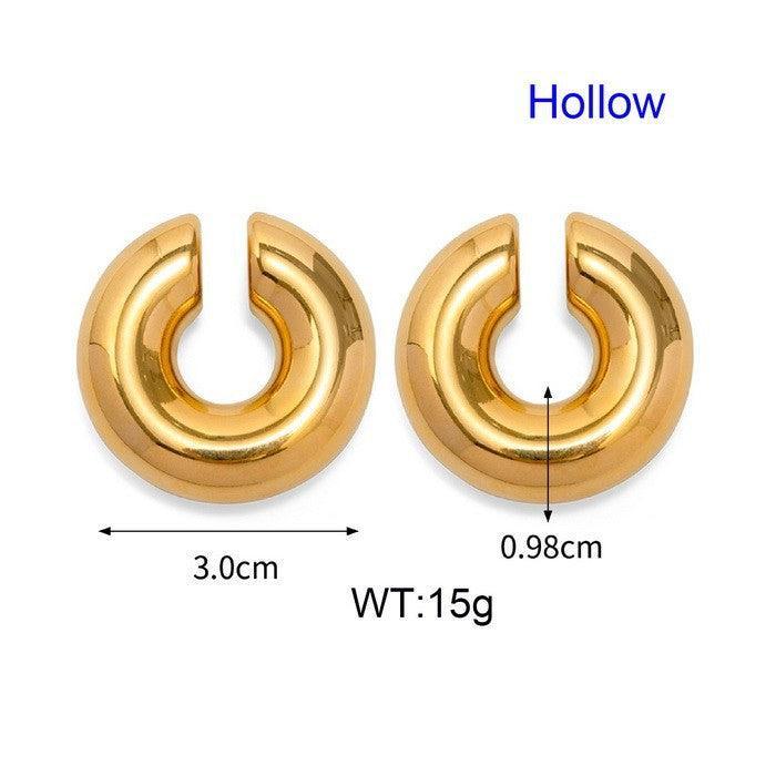 Stainless Steel Hollow C-Shape Stud Earrings - kalen
