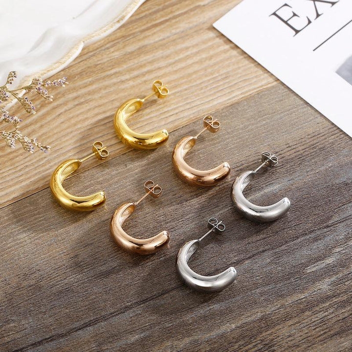 Stainless Steel Hollow C-Shape Stub Earrings - kalen