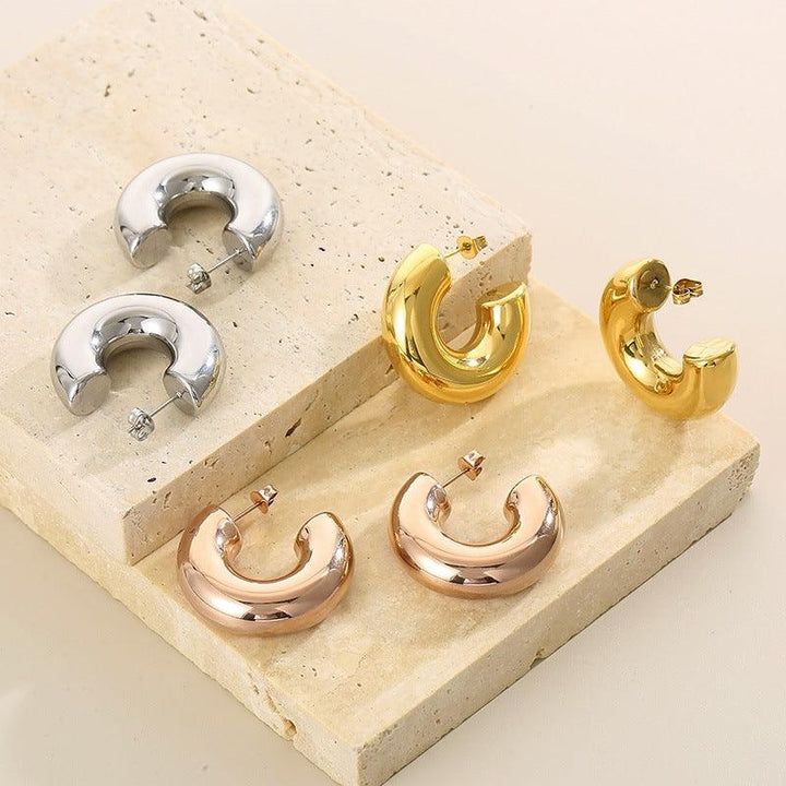 Stainless Steel Hollow C-Shape Stub Earrings - kalen