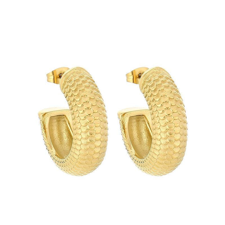 Stainless Steel Hollow C-Shape Stub Earrings - kalen