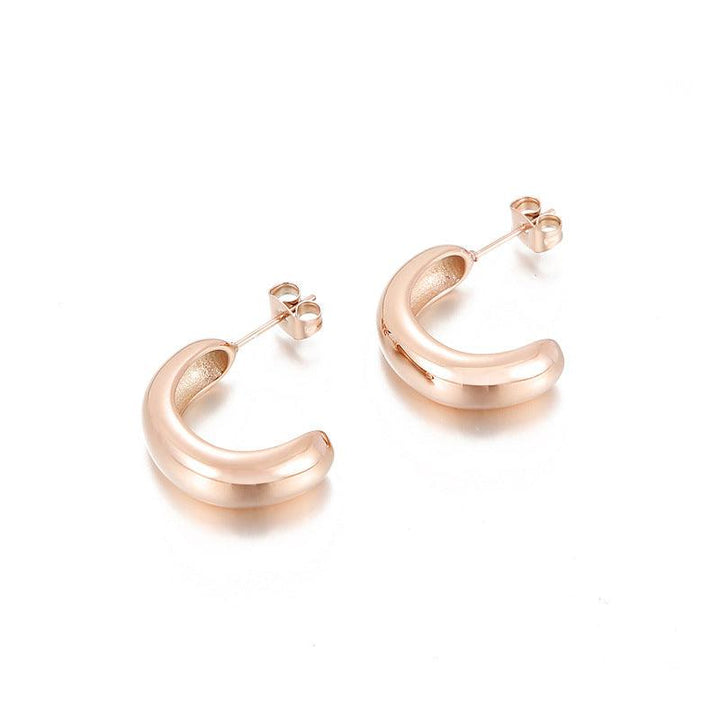 Stainless Steel Hollow C-Shape Stub Earrings - kalen