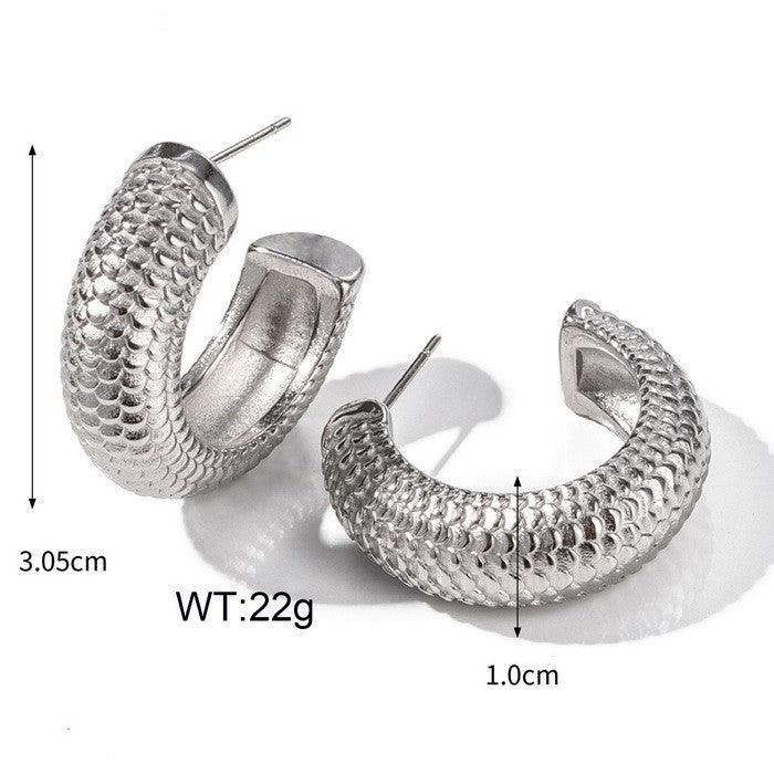 Stainless Steel Hollow C-Shape Stub Earrings - kalen