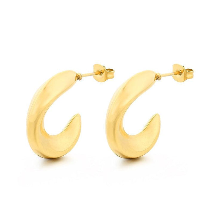 Stainless Steel Hollow C-Shape Stub Earrings - kalen