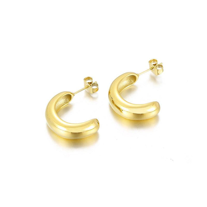 Stainless Steel Hollow C-Shape Stub Earrings - kalen