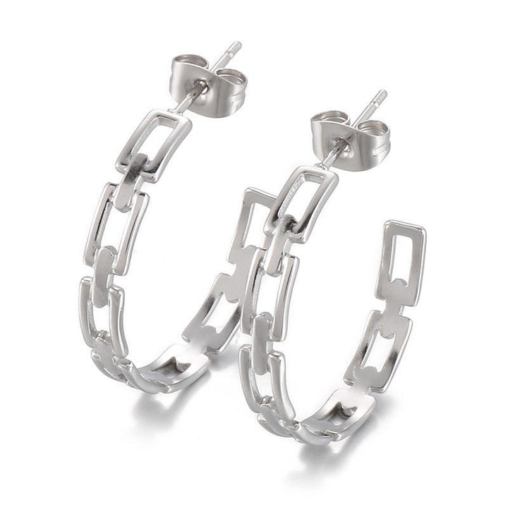 Stainless Steel Hollow C-Shape Stub Earrings - kalen