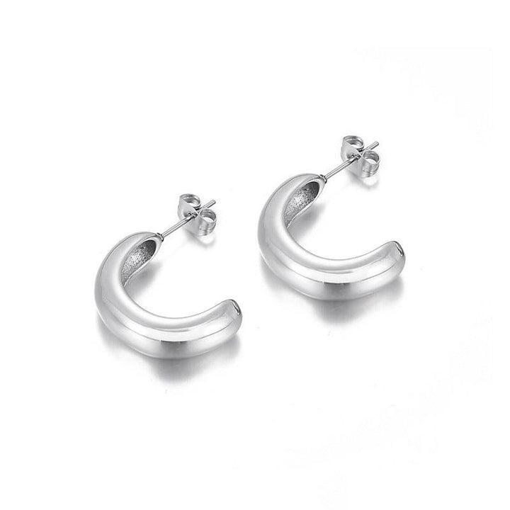 Stainless Steel Hollow C-Shape Stub Earrings - kalen