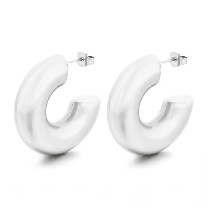 Stainless Steel Hollow C-Shape Stub Earrings - kalen