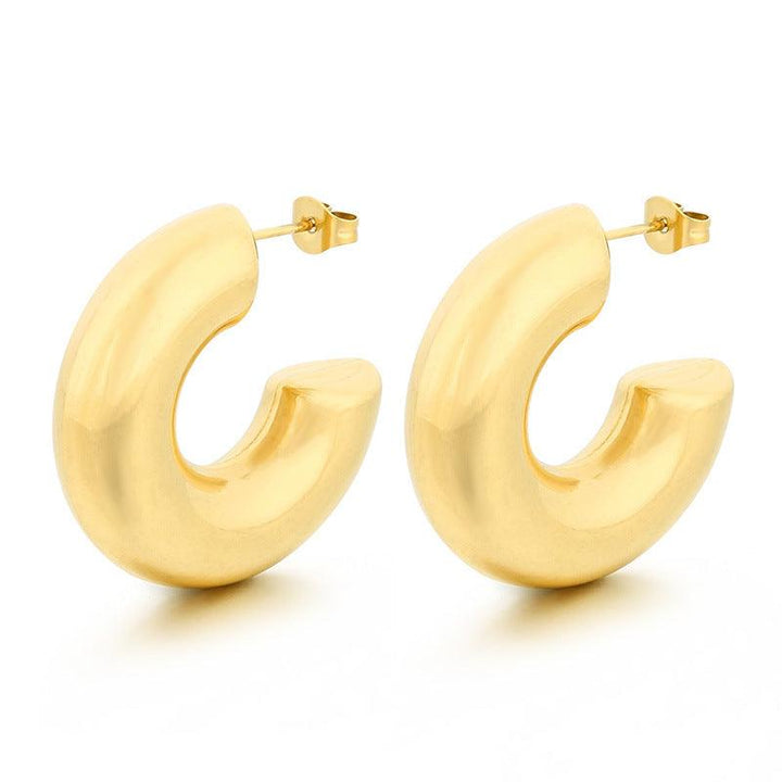 Stainless Steel Hollow C-Shape Stub Earrings - kalen