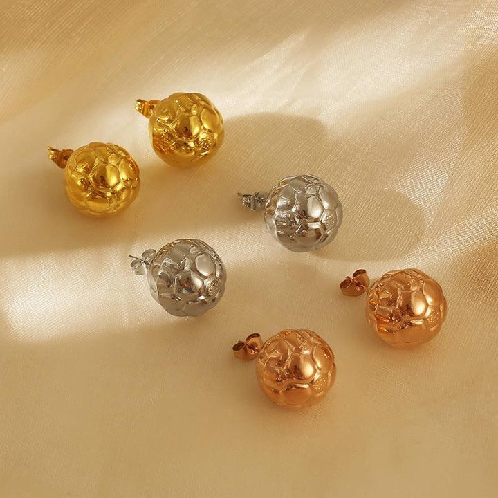 Stainless Steel Hollow Chunky Ball Stud Earrings For Women - kalen