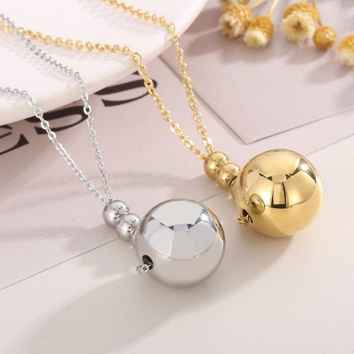 Stainless Steel Hollow Chunky Ball Stud Earrings Pendant Necklace Set For Women - kalen