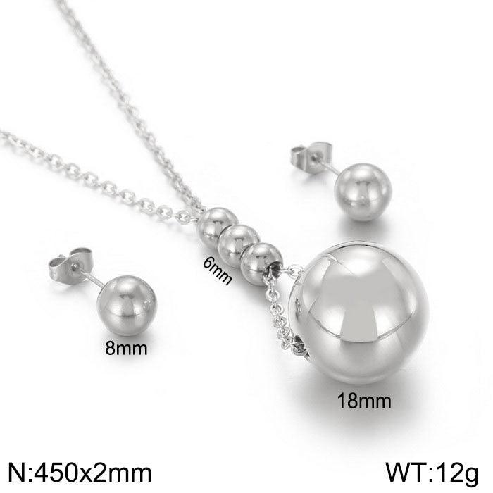 Stainless Steel Hollow Chunky Ball Stud Earrings Pendant Necklace Set For Women - kalen