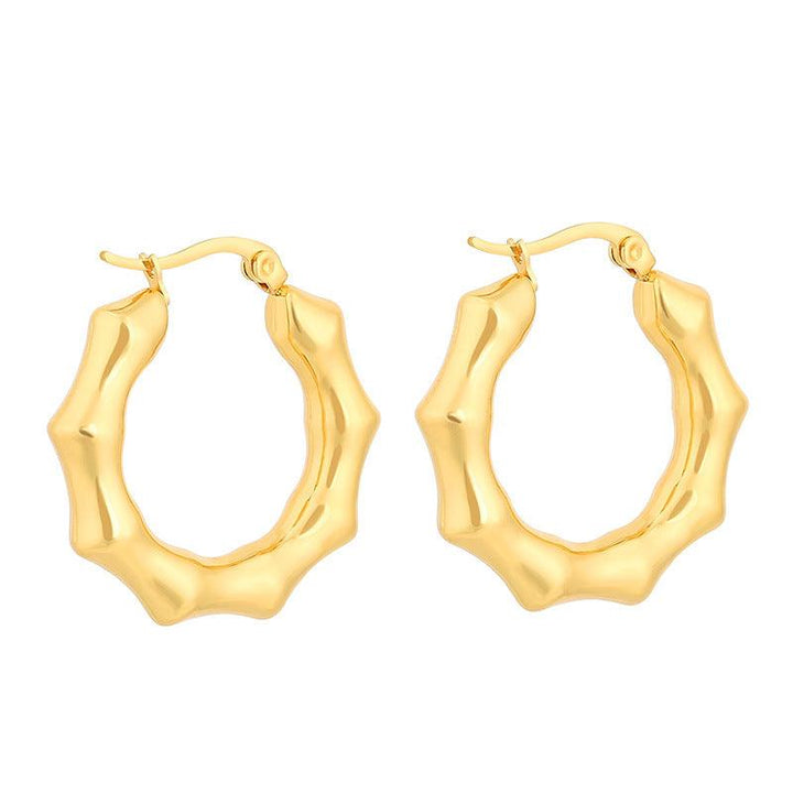 Stainless Steel Hollow Chunky Bamboo Hoop Earrings For Women - kalen