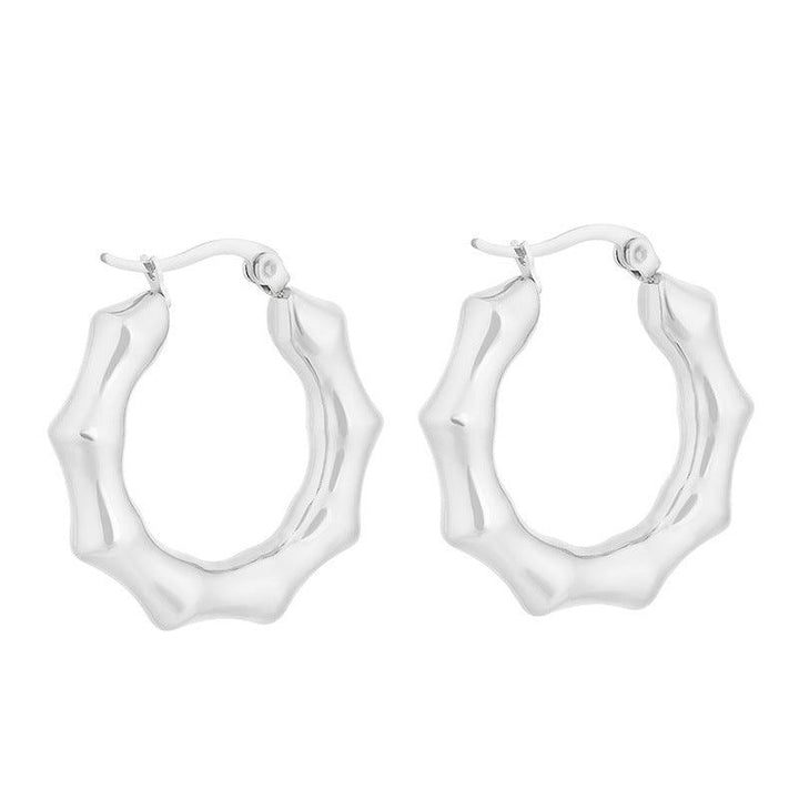 Stainless Steel Hollow Chunky Bamboo Hoop Earrings For Women - kalen