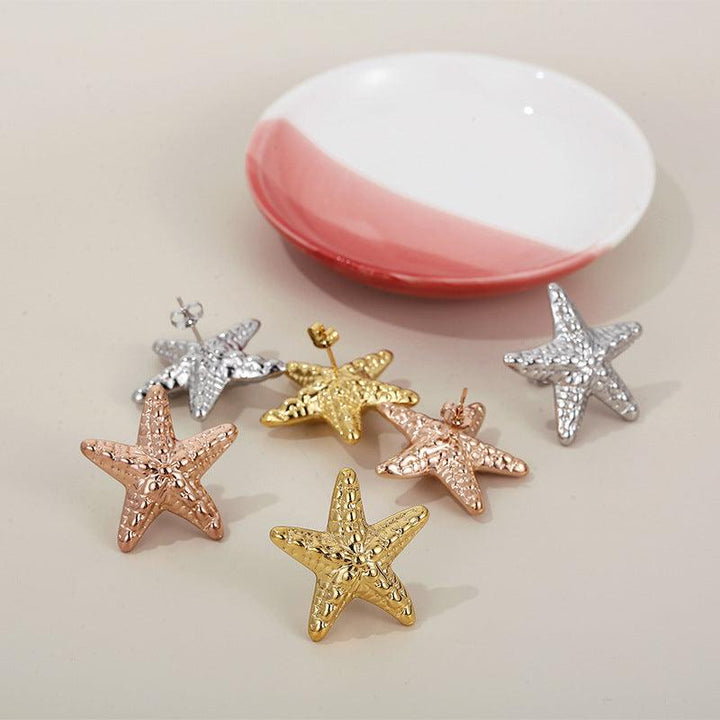 Stainless Steel Hollow Chunky Starfish Stud Earrings For Women - kalen