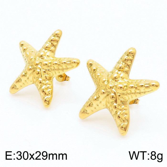 Stainless Steel Hollow Chunky Starfish Stud Earrings For Women - kalen