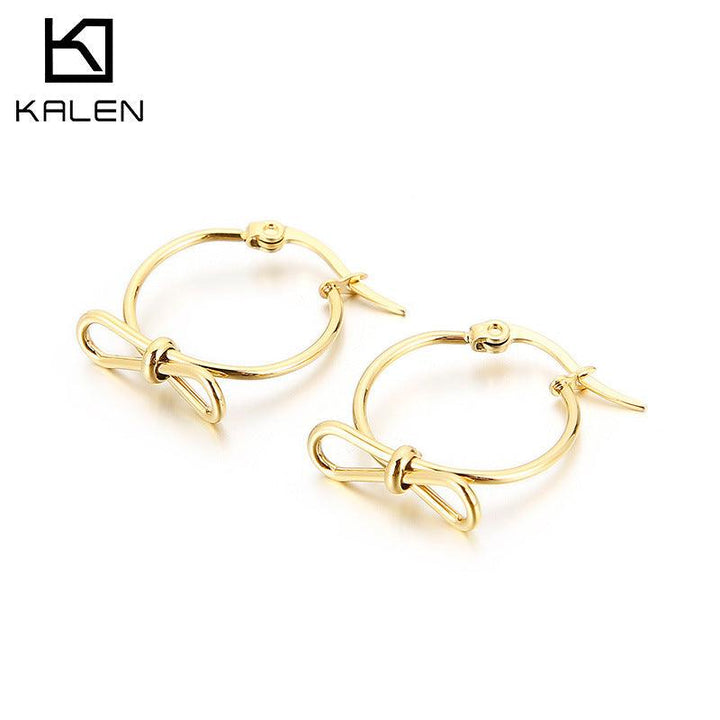 Stainless Steel Knot Circles Hoop Earrings - kalen