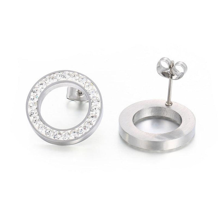 Stainless Steel Laser Cutting Clay Zircon Round Stub Earrings - kalen