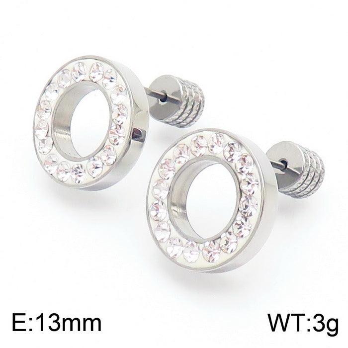 Stainless Steel Laser Cutting Clay Zircon Round Stub Earrings - kalen