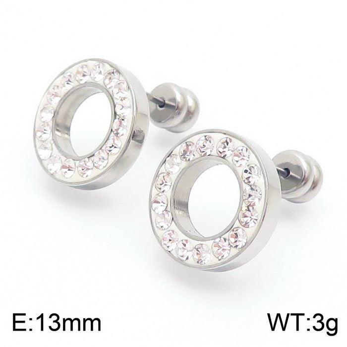 Stainless Steel Laser Cutting Clay Zircon Round Stub Earrings - kalen