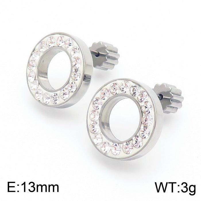 Stainless Steel Laser Cutting Clay Zircon Round Stub Earrings - kalen