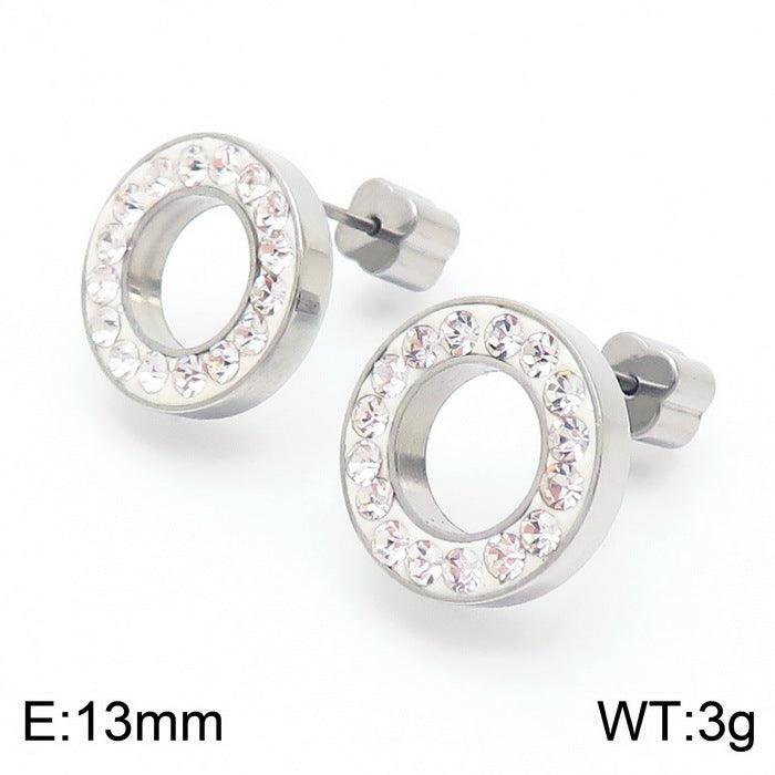 Stainless Steel Laser Cutting Clay Zircon Round Stub Earrings - kalen