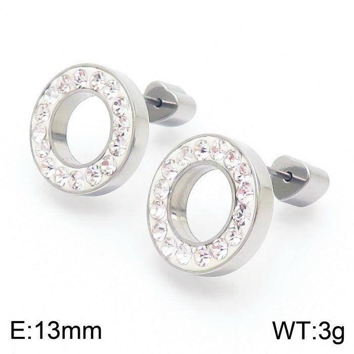 Stainless Steel Laser Cutting Clay Zircon Round Stub Earrings - kalen