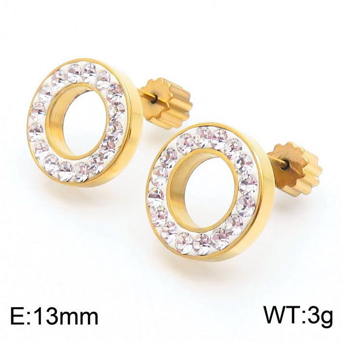 Stainless Steel Laser Cutting Clay Zircon Round Stub Earrings - kalen