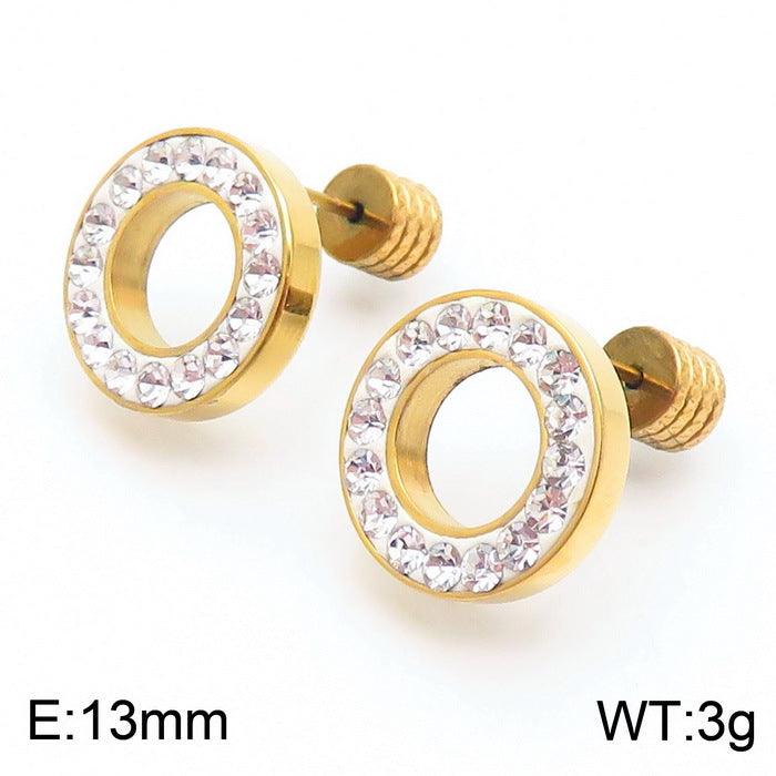 Stainless Steel Laser Cutting Clay Zircon Round Stub Earrings - kalen