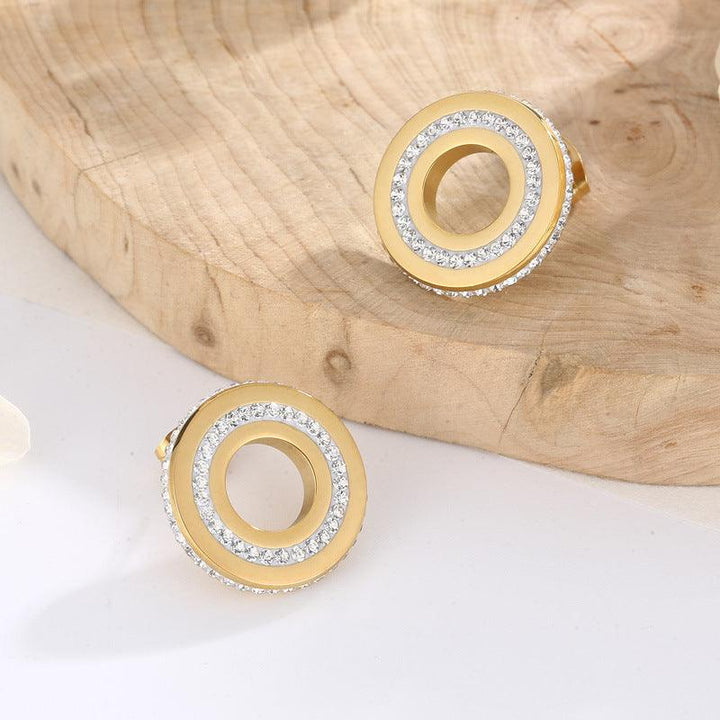 Stainless Steel Laser Cutting Clay Zircon Round Stub Earrings - kalen