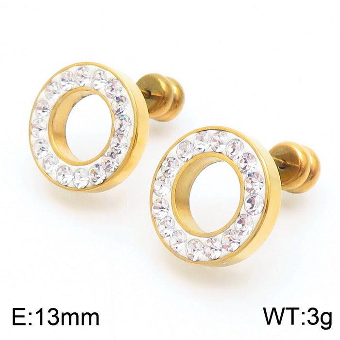 Stainless Steel Laser Cutting Clay Zircon Round Stub Earrings - kalen