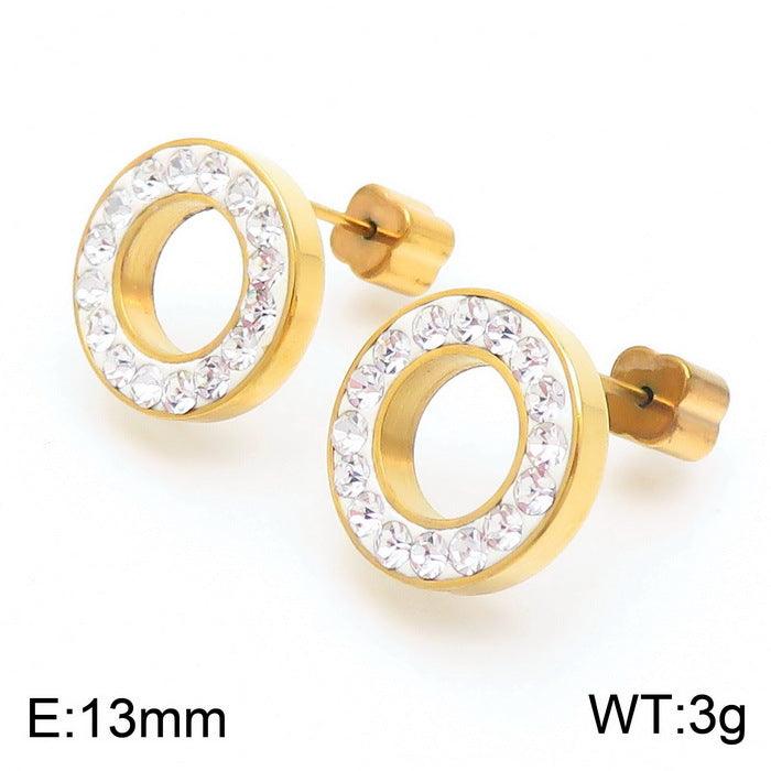 Stainless Steel Laser Cutting Clay Zircon Round Stub Earrings - kalen