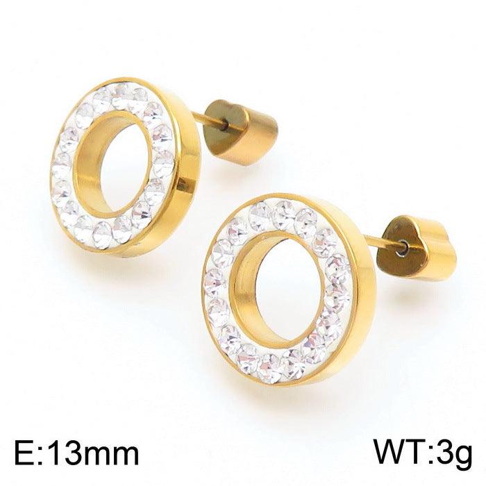 Stainless Steel Laser Cutting Clay Zircon Round Stub Earrings - kalen