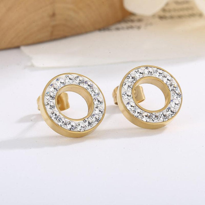 Stainless Steel Laser Cutting Clay Zircon Round Stub Earrings - kalen