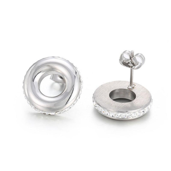 Stainless Steel Laser Cutting Clay Zircon Round Stub Earrings - kalen