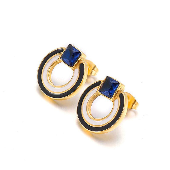 Stainless Steel Laser Cutting Enamel Shell Zircon Stub Earrings - kalen