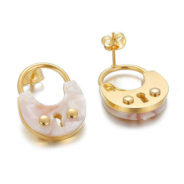 Stainless Steel Laser Cutting Enamel Shell Zircon Stub Earrings - kalen