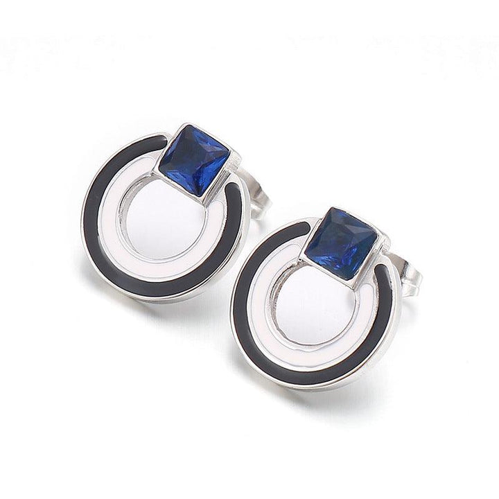 Stainless Steel Laser Cutting Enamel Shell Zircon Stub Earrings - kalen